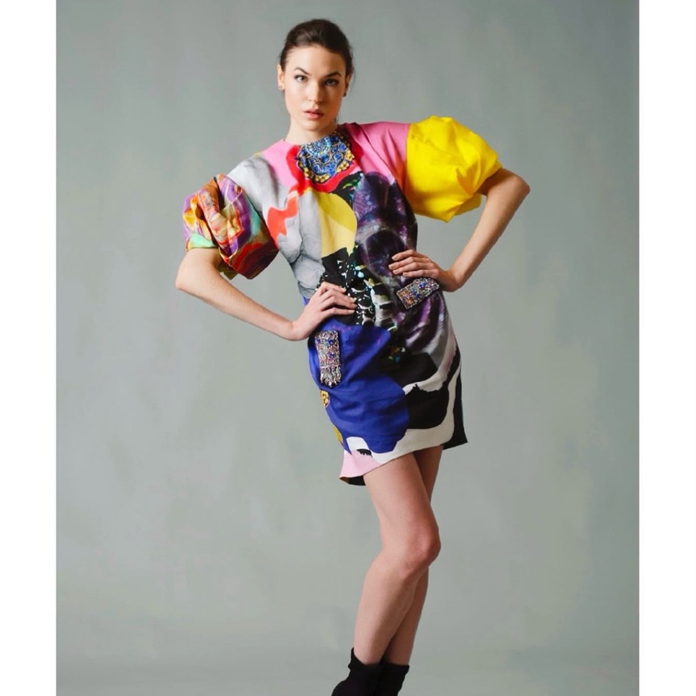 NWT ZARA JEWEL PRINTED DRESS LIMITED EDITION Size Medium Bib Necklace attached!